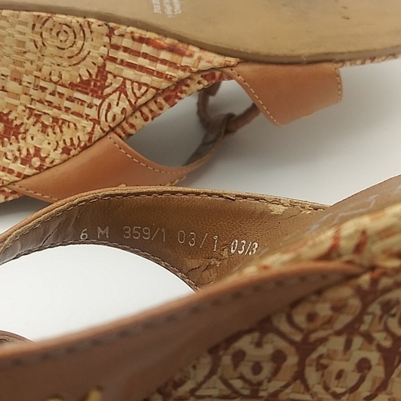 Franco Sarto Tan Tribal Design Loop Strap Leather Round Open Toe Wedge Sandal - Picture 11 of 15